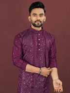 Anaita Purple Embroidered Silk Straight Kurta | Grocsy