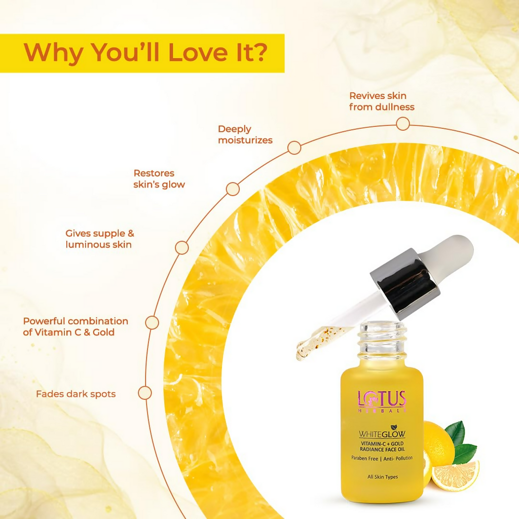 Lotus Herbals WhiteGlow Vitamin C and Gold Radiance Face Oil | Grocsy
