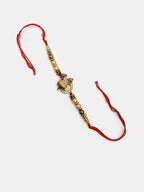 NVR Women & Men Set of 2 Gold Artificial beads Bhaiya Bhabhi Rakhi With Roli Chawal & Chocolate | Grocsy