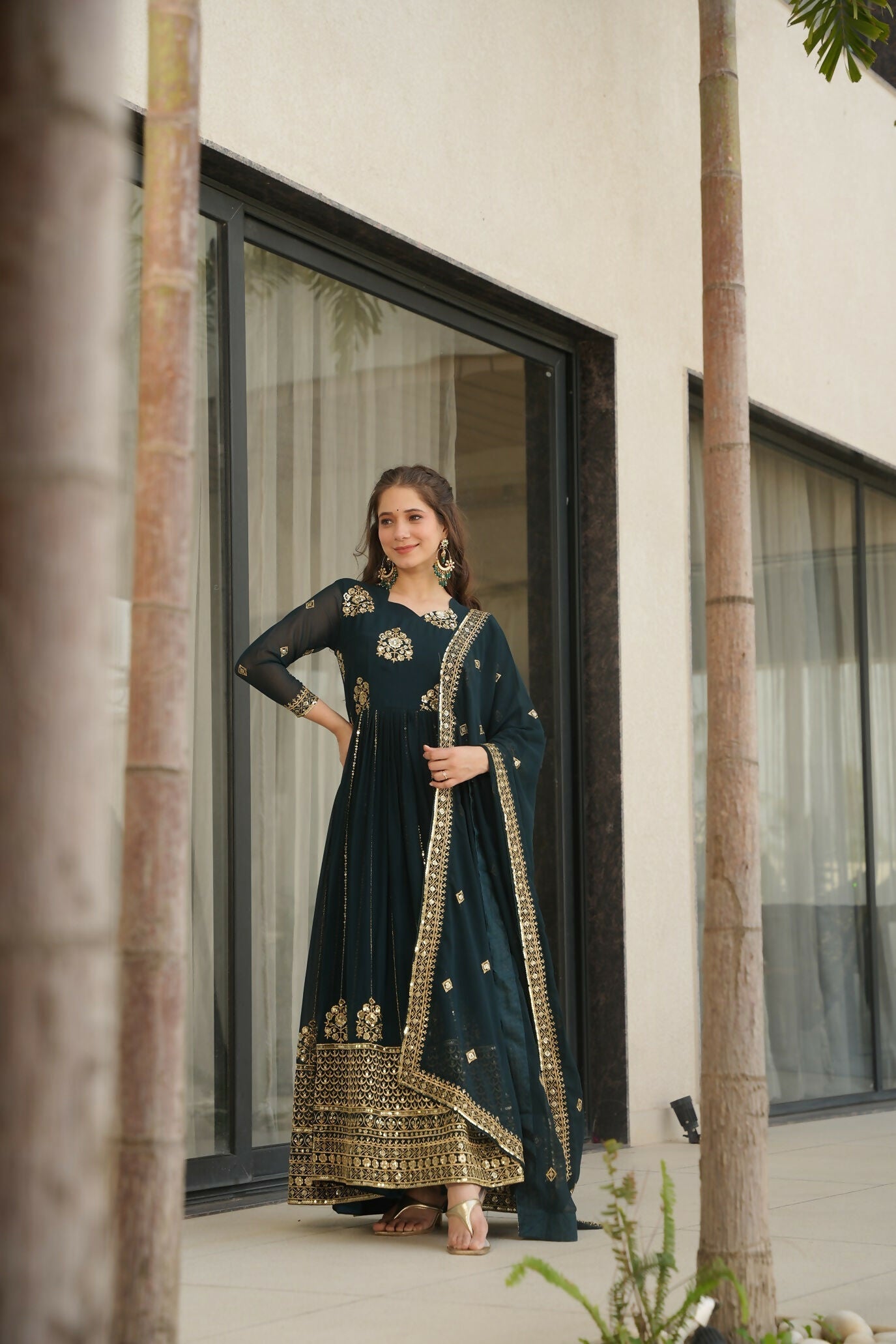 Joban Fashion Rama Georgette Sequence Embroidery Work Kurta Set | Grocsy