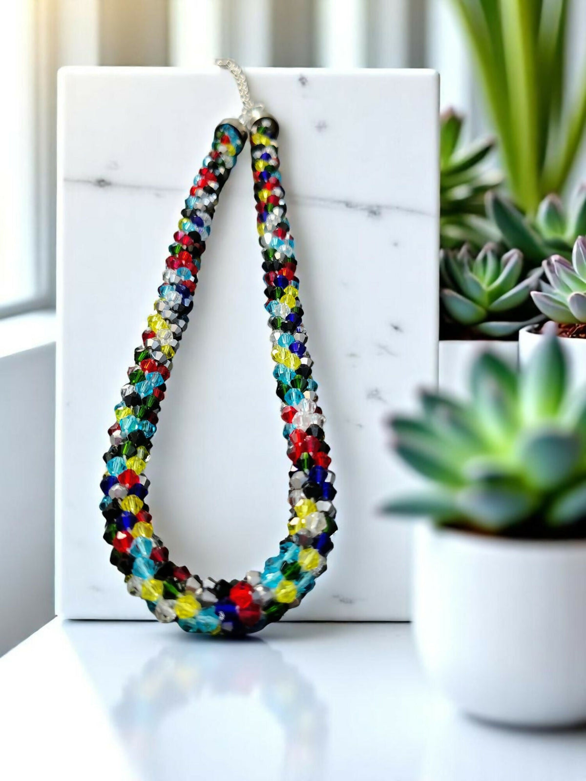 Inhanns Noor-E-Jalwa – Handmade Crystal Bead Necklace -Adjustable - Multi Colour Only Necklace | Grocsy