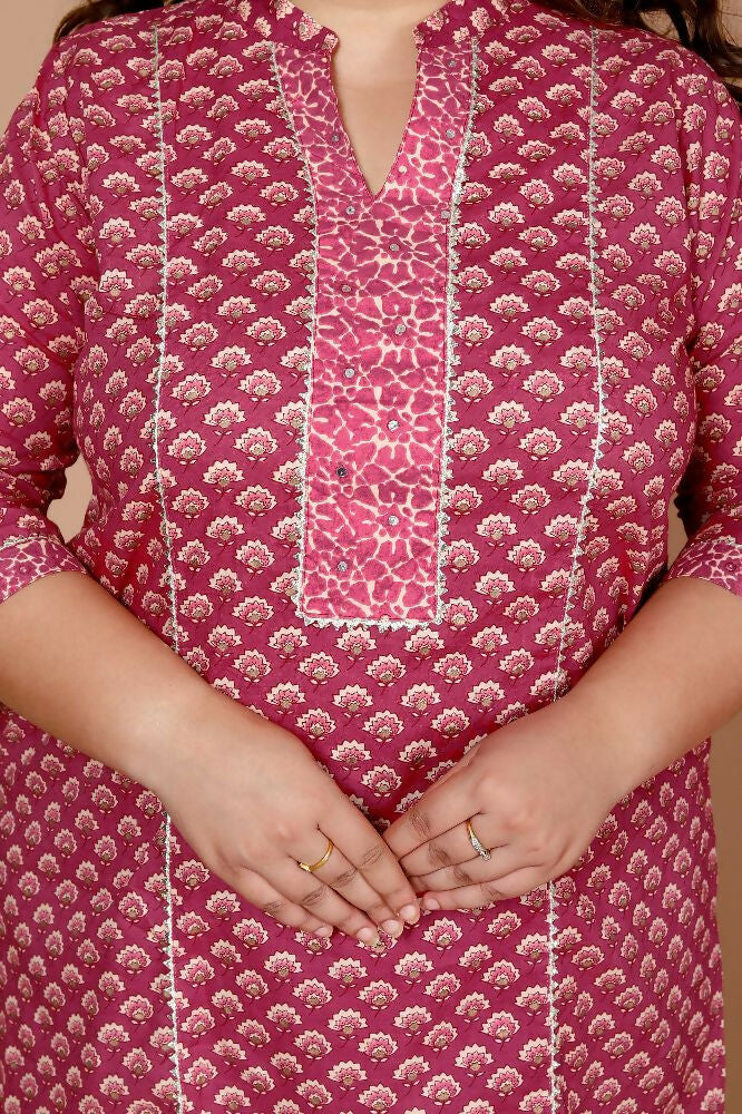 Miravan Womens Plus Size Floral Printed Cotton Kurta With Palazzo | Grocsy