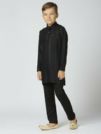 Joban Fashion Kids Island Full Sleeves Cotton Kurta and Pyjama Set with Strip - Black | Grocsy