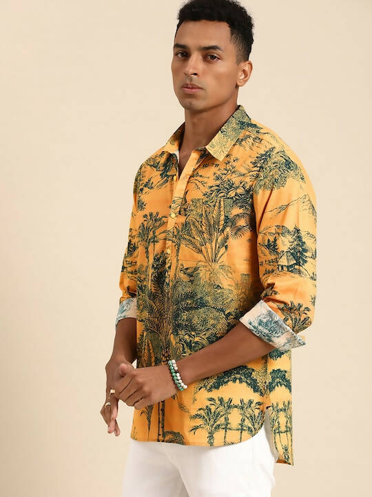 Yellow Men Pure Cotton Relaxed Floral Opaque Printed Casual Shirt - Mahotsav | Grocsy