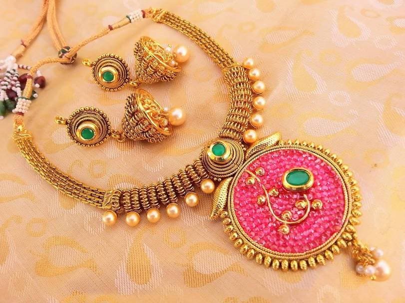 Multicolor Antique Pearl Designer Necklace Set | Grocsy