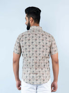 Miravan Men's Floral Printed Half Sleeve Spread Collar Ethnic Motifs Beige Slim Fit Shirt | Grocsy