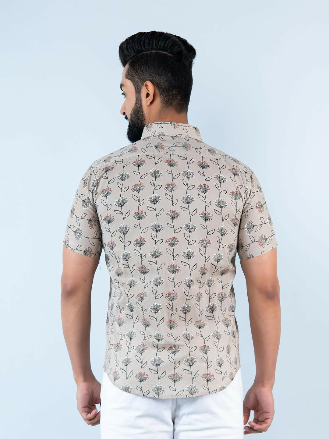 Miravan Men's Floral Printed Half Sleeve Spread Collar Ethnic Motifs Beige Slim Fit Shirt | Grocsy