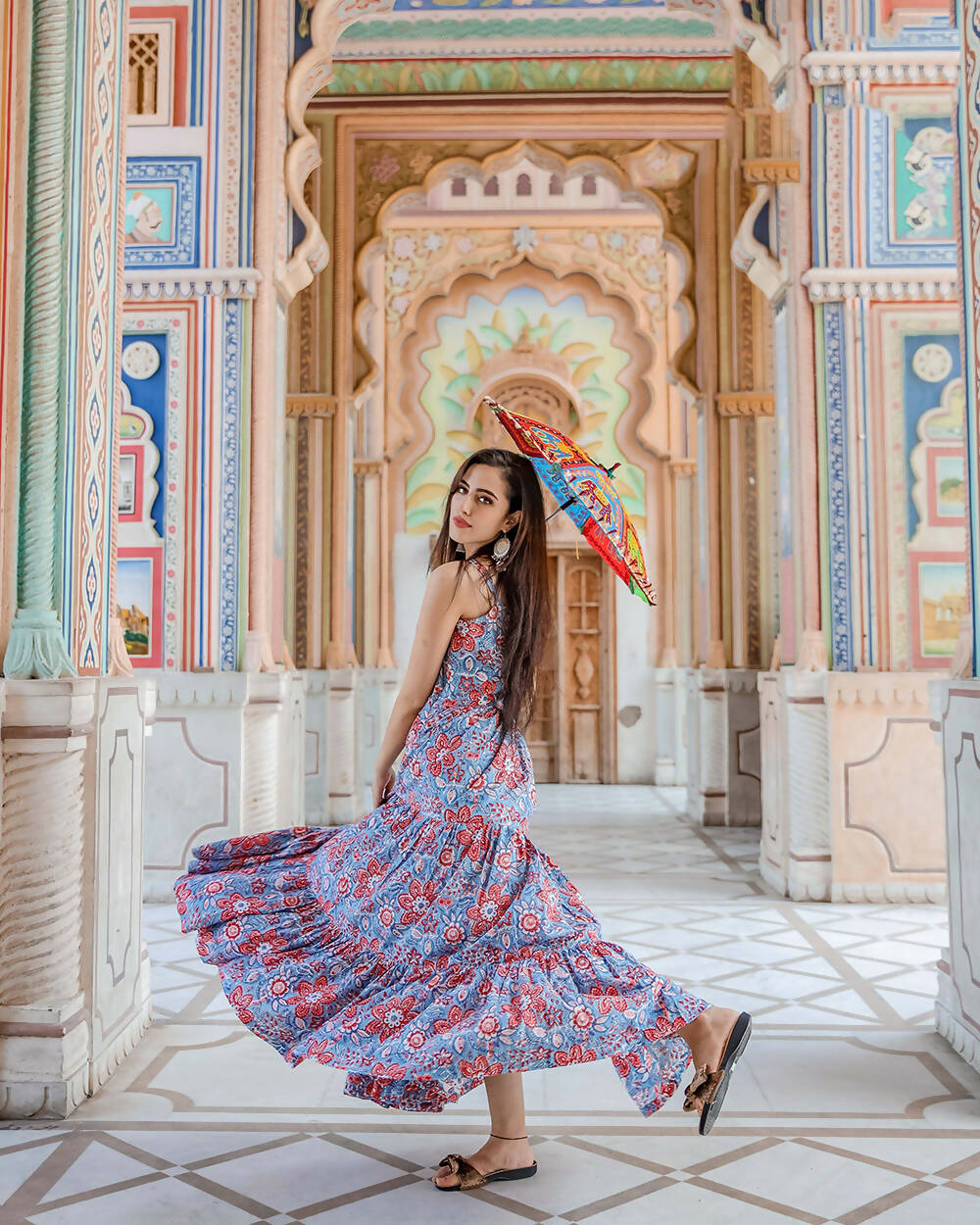 Designer Partywear Printed Blue Pure Maslin Gown - Anbazaar | Grocsy