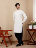 White Viscose Designer Chikankari Embroidery Work Men's Kurta - Mahotsav | Grocsy
