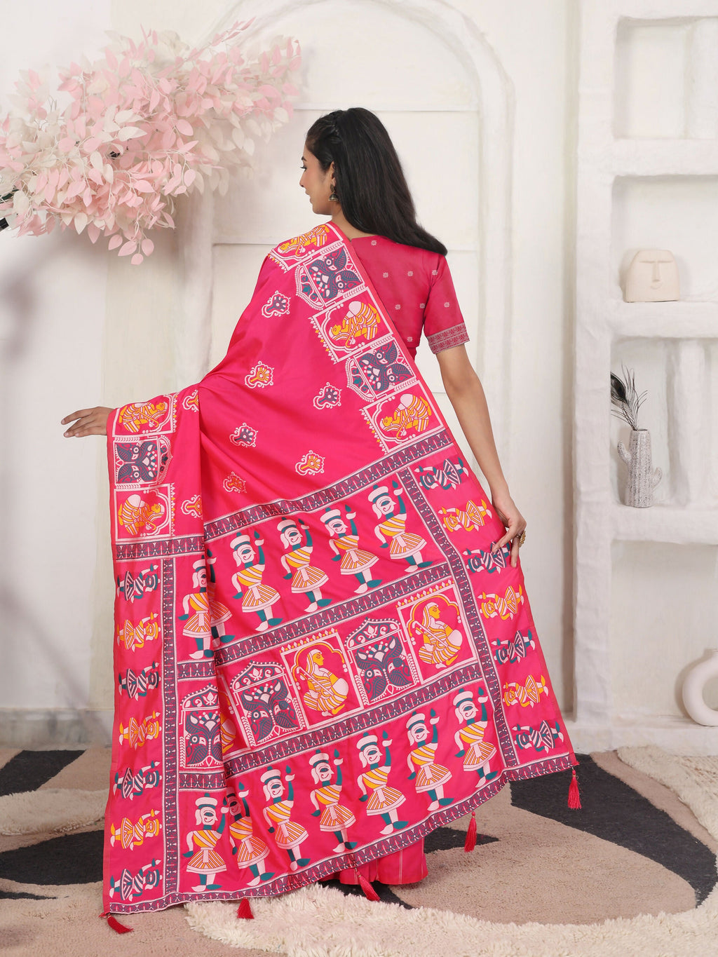 Shree Shyam Fashion Silk Blend Pink Saree | Grocsy