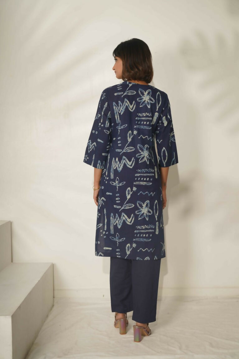 Miravan Women's Abstract Printed Cotton Blue Co-Ord Set | Grocsy