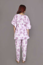 Breathables Women’S Loungewear Kaftan Cotton Pink Nature-Inspired Print Co-Ord Set | Grocsy