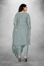 Grey Heavy Organza Silk Embroidered Unstitched Dress Material - Amara | Grocsy