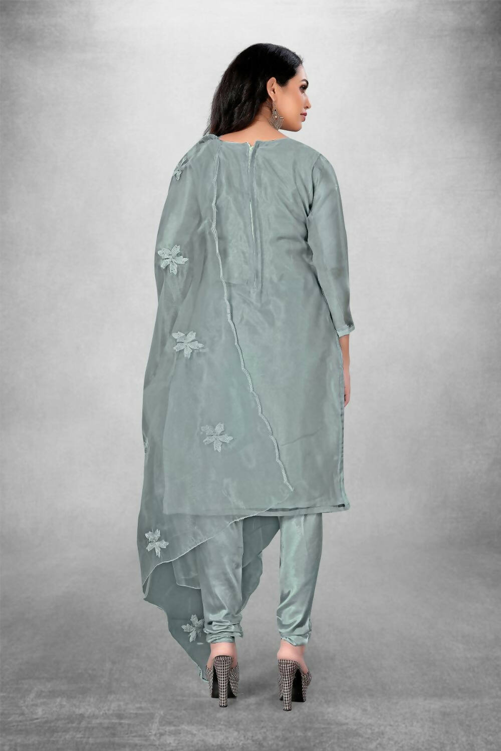 Grey Heavy Organza Silk Embroidered Unstitched Dress Material - Amara | Grocsy