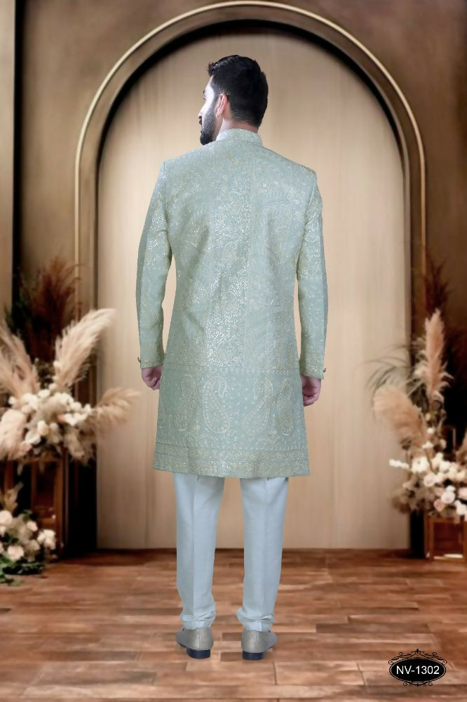 Joban Fashion Men's Green Base Silk Kurta with Pyjama | Grocsy