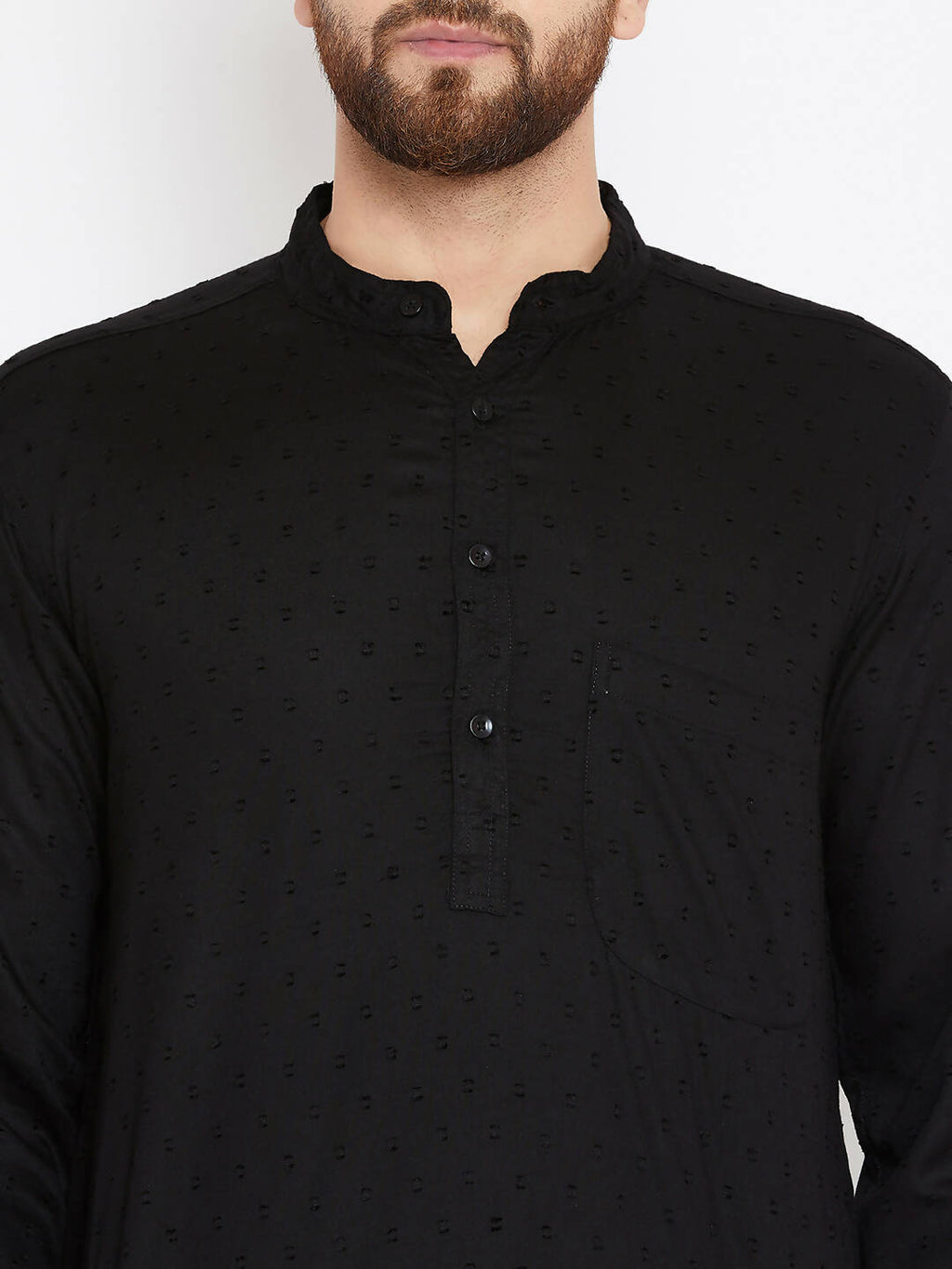 Even Apparels Black Pure Cotton Band Collar Men's Kurta | Grocsy