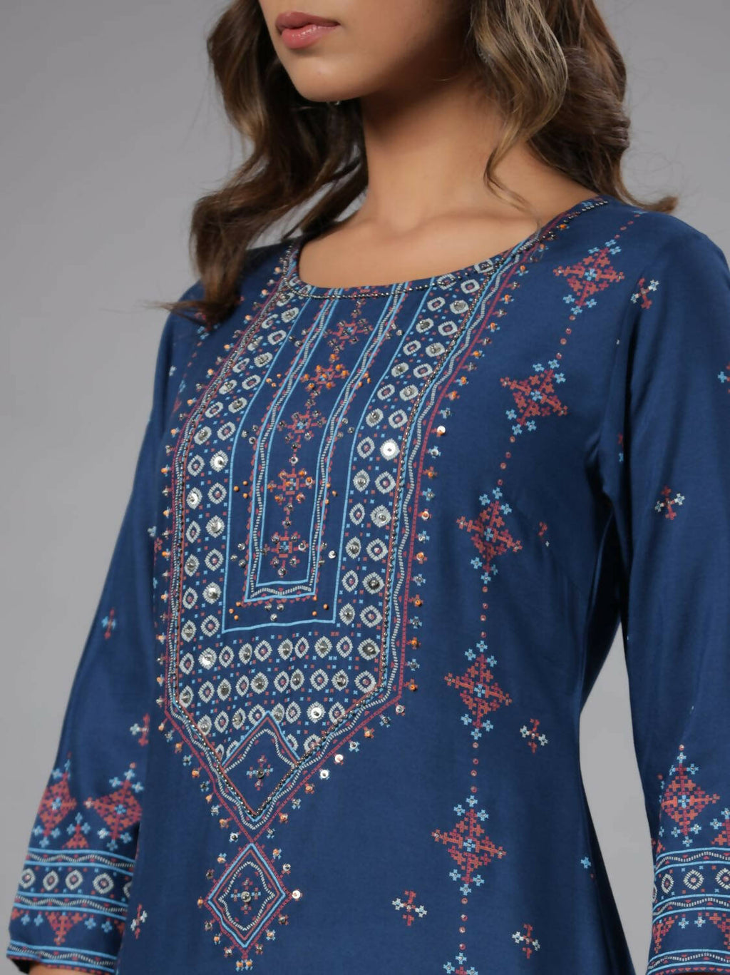 Juniper Women Navy Blue Printed Straight Kurta | Grocsy