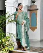 Vaasva Women's Digital Printed Tissue Suit Set With Solid Pant & Brocade Dupatta | Grocsy