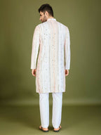 Vastranavya White Exclusive Festival Wear Pure Viscose Rayon Sequence & Foil Mirror Heavy Embroidered Work Kurta | Grocsy