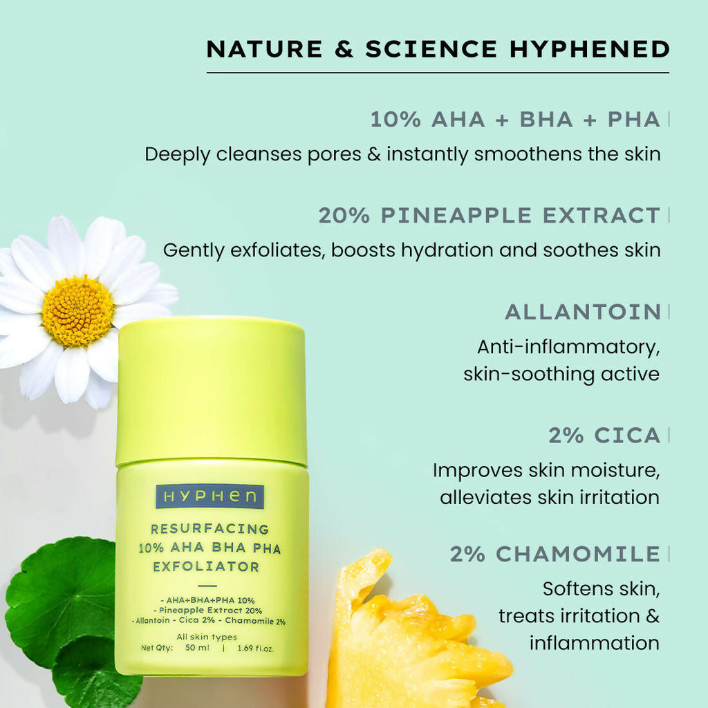 Hyphen By Kriti Sanon Resurfacing 10% AHA BHA PHA Exfoliator With 20% Pineapple Extract, Smoothens Texture, Unclogs Pores, Non-irritating | Grocsy