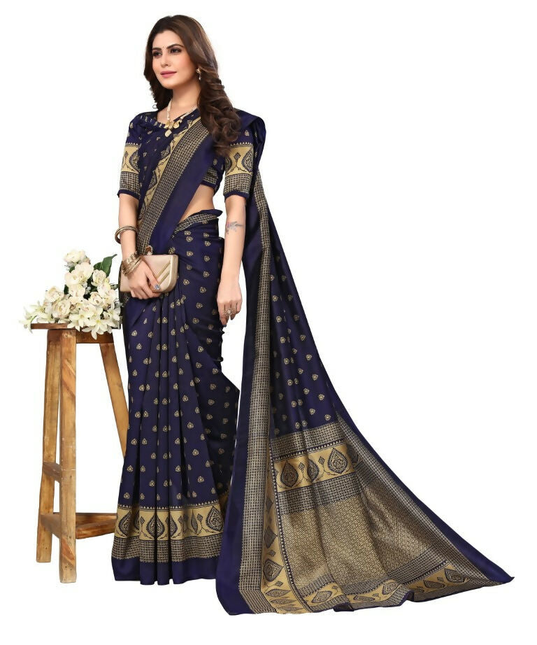 Vamika Navy Blue Printed Art Silk Saree | Grocsy
