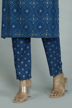 Alvano Printed Sequence Kurti with Pant and Dupatta set Rayon (Blue) | Grocsy