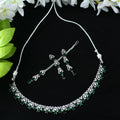 Mominos Fashion Johar Kamal Silver-Plated American Diamond Green Choker Set | Grocsy