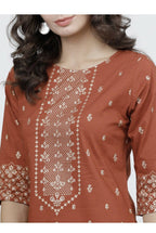 Indian Clothing Cheera Embellished Daily Wear Cotton Blend Kurta - Brown | Grocsy
