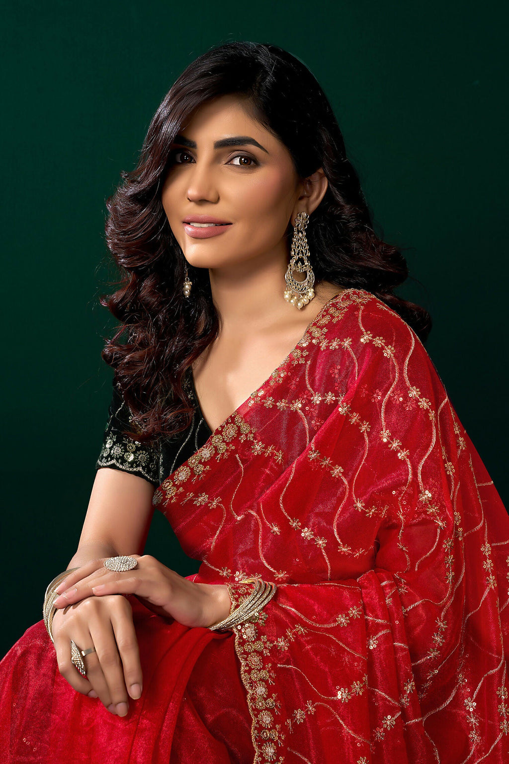 Joban Fashion Red Net Party Wear Sarees | Grocsy
