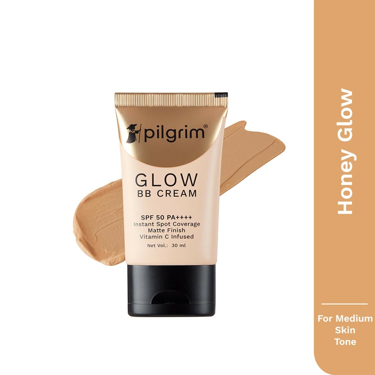 Pilgrim Glow BB Cream SPF 50 PA++++ Instant Spot Coverage Matte Finish Vitamin C Infused - Honey Glow | Grocsy
