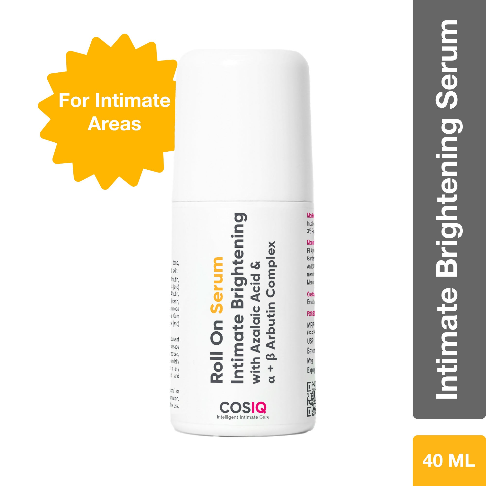 Cos-IQ Intimate Brightening Roll-On Serum, With Azelaic Acid & Alpha + Beta Arbutin Complex | Grocsy