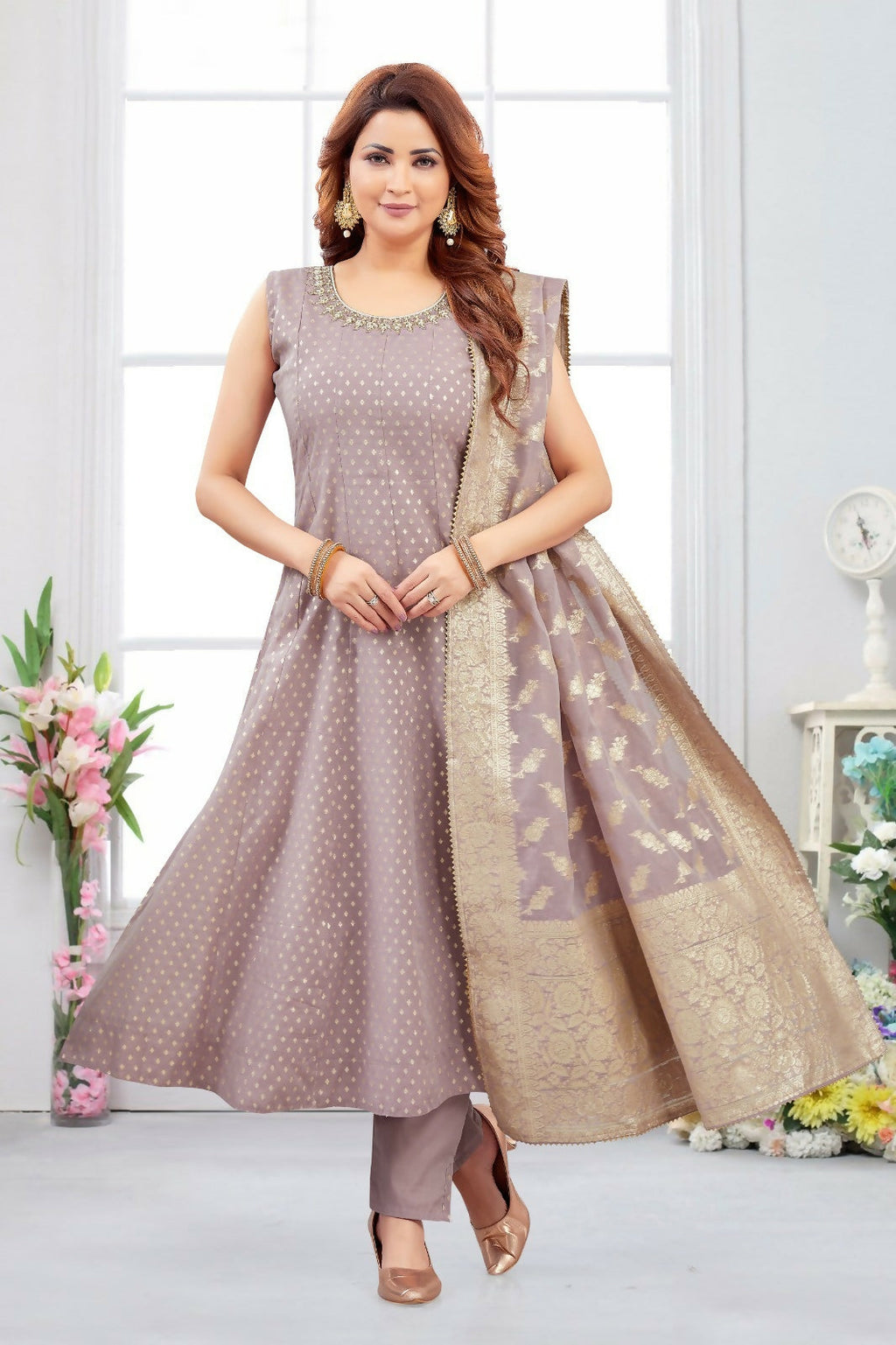 Joban Fashion Jacquard Dusty Peach Color Kurta Set | Grocsy