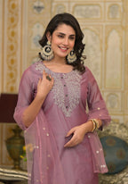 Partywear Designer Rose gold Cotton Silk Stitched Suit With Dupatta - Tanisha | Grocsy