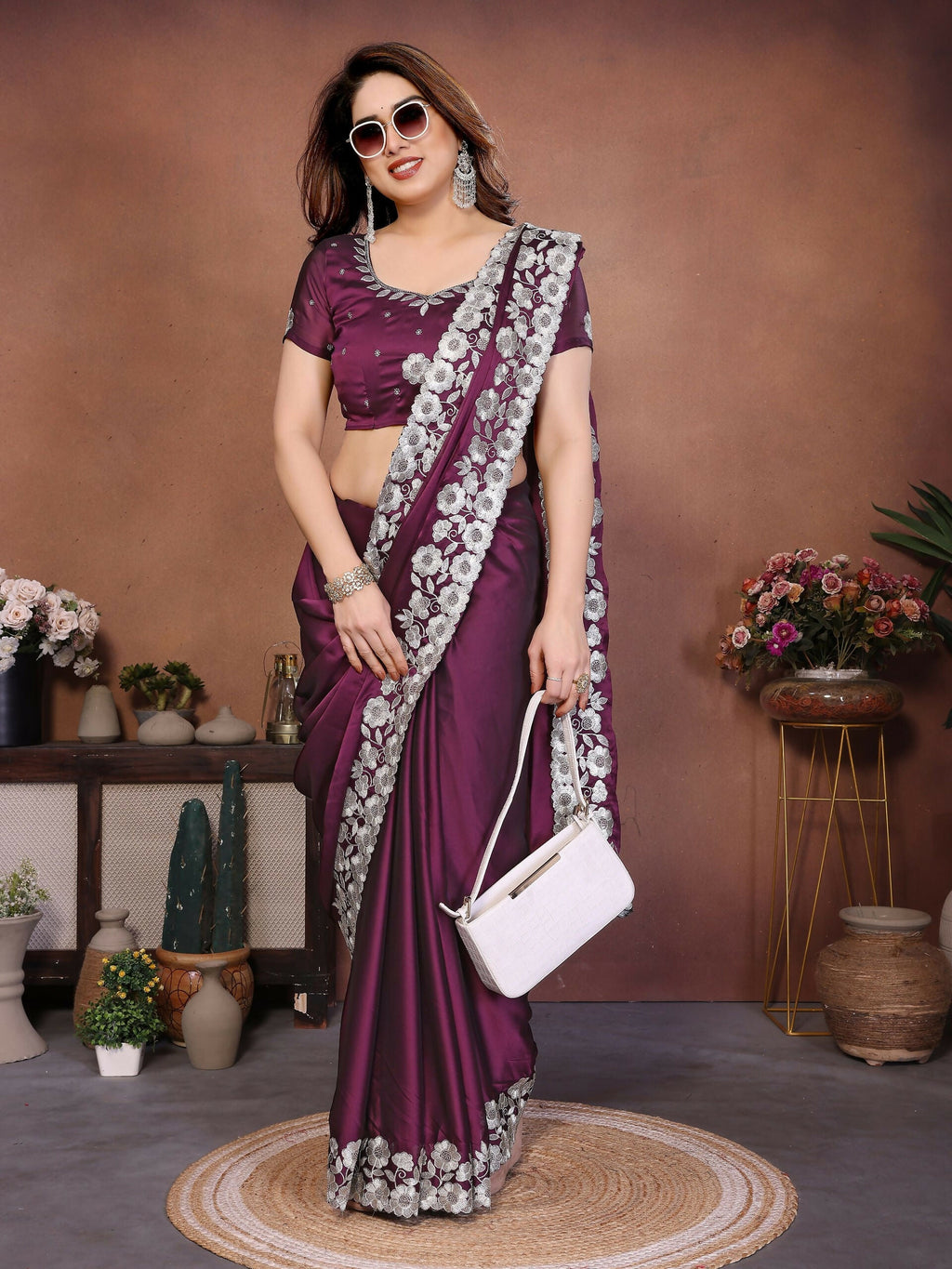 Teeya Creation New Trendy Stylish Party Wear Silk Saree-Wine | Grocsy