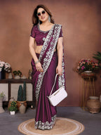 Teeya Creation New Trendy Stylish Party Wear Silk Saree-Wine | Grocsy