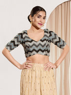 Joban Fashion Black Chiffon Padded Blouse With Square Neck Elbow Sleeves | Grocsy