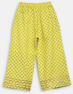 Ahalyaa Mustard Rayon Printed Kids Kurta Palazzo Sets For Kids For Girls | Grocsy