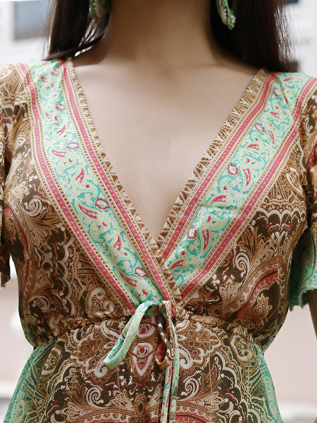 Sea Green Rayon Foil Printed Long Dress - Michan | Grocsy