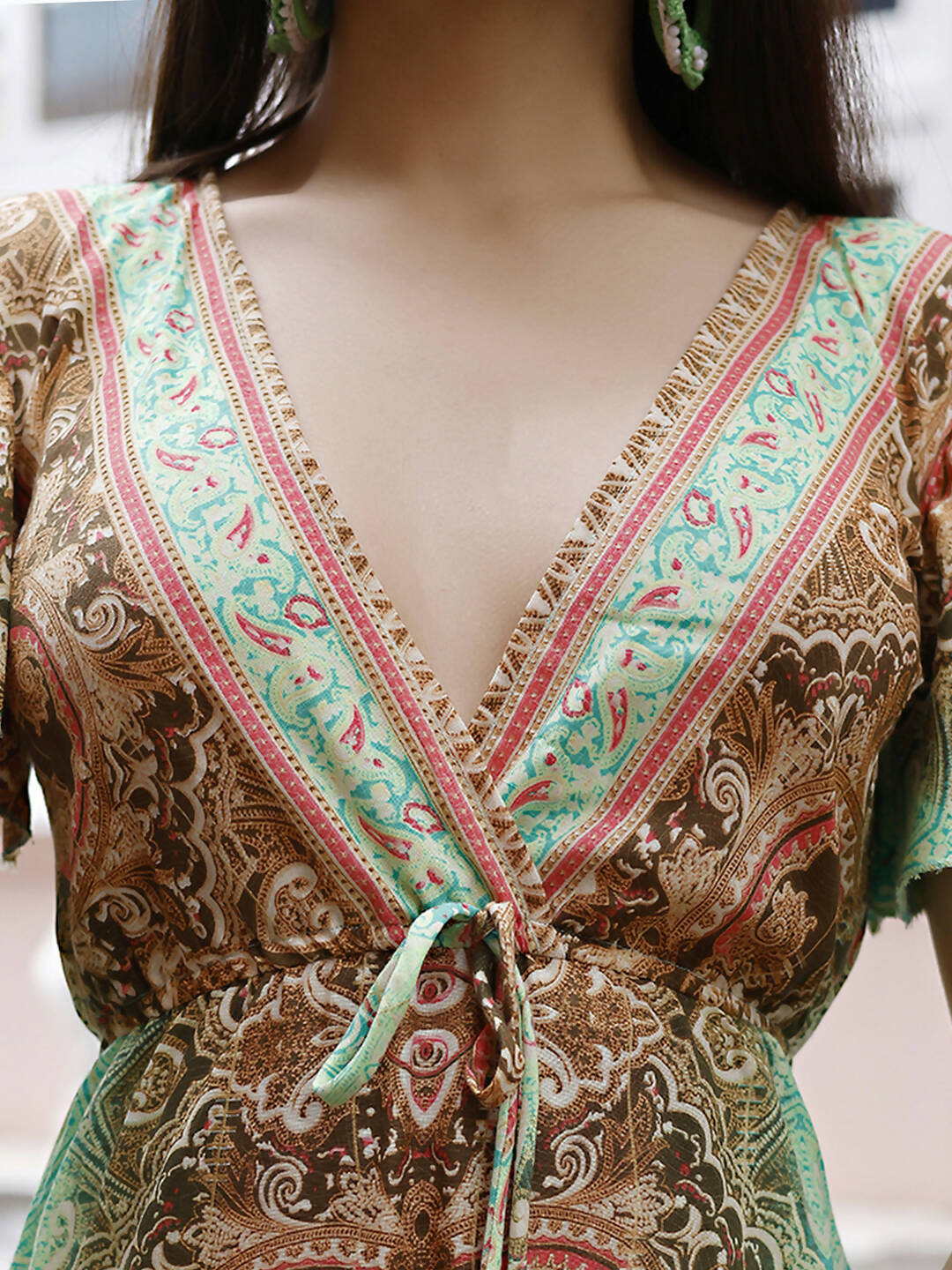Sea Green Rayon Foil Printed Long Dress - Michan | Grocsy
