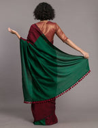Suta Maroon Green Colourblocked Cotton Blend Saree | Grocsy