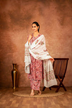 Joban Fashion Pink Hand Block Printed Cotton Suit Set | Grocsy