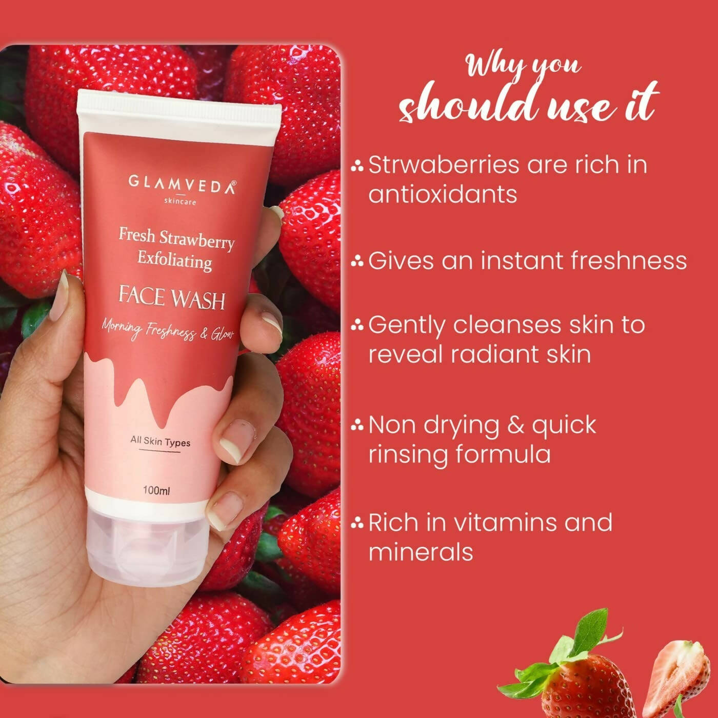 Glamveda Strawberry Exfoliating Face Wash | Grocsy