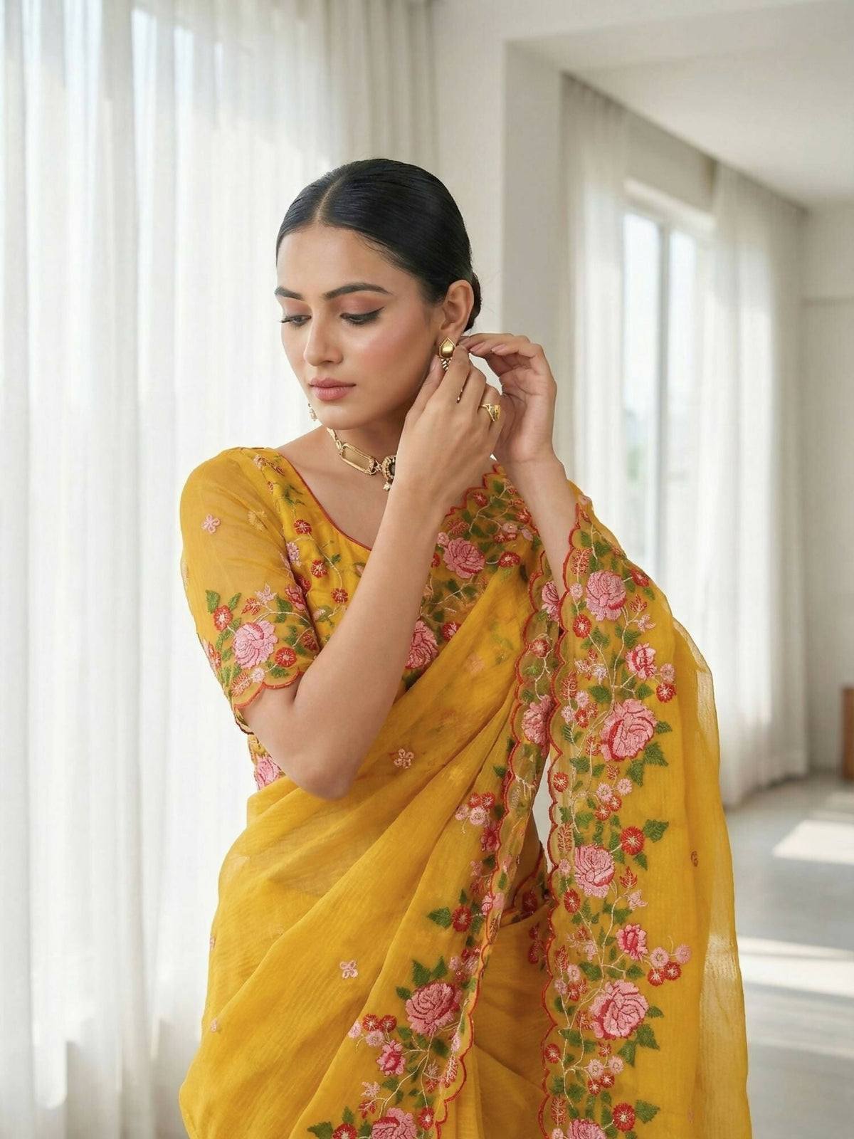 Joban Fashion Yellow Candy Crush Party Wear Sarees | Grocsy