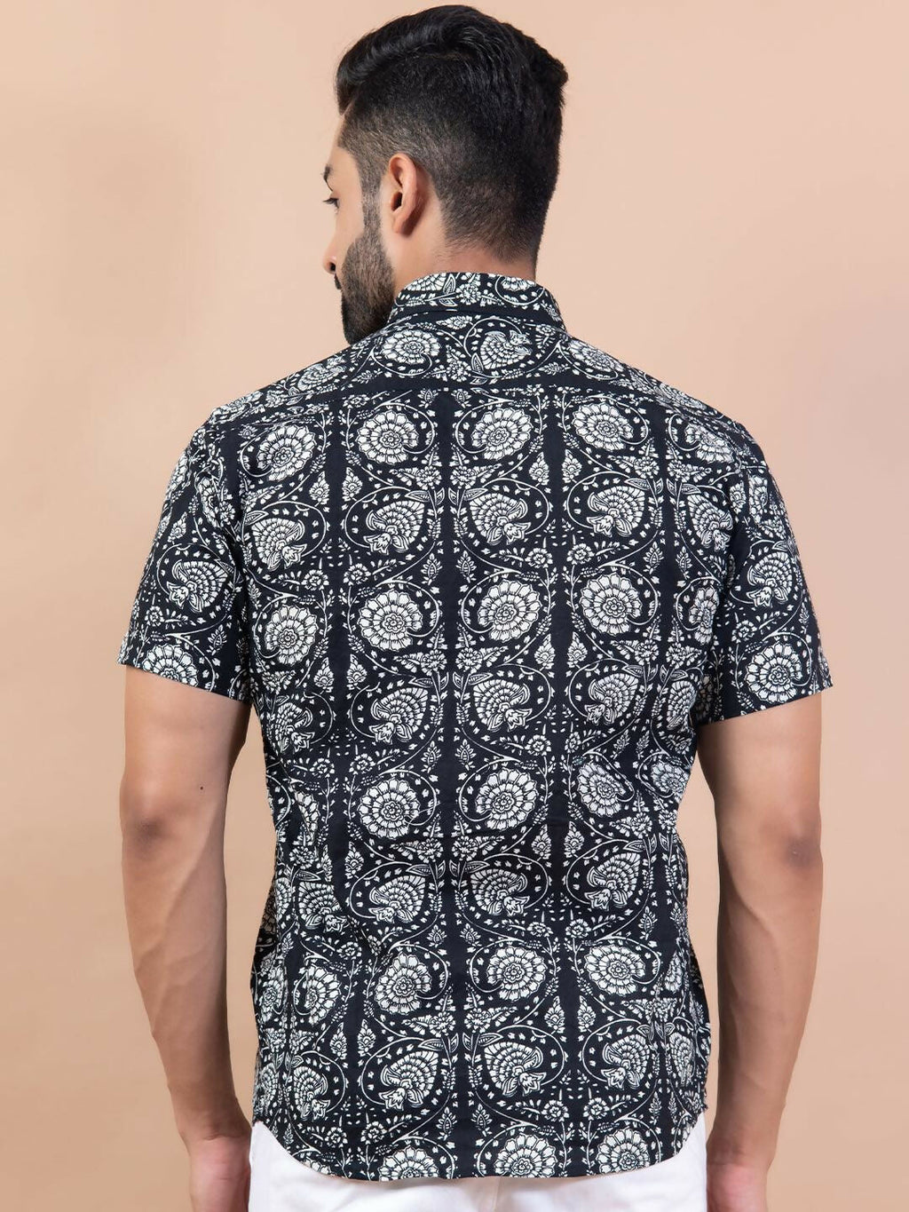 Miravan Men's Pure Cotton Black Floral Printed Half Sleeve Slim Fit Shirt | Grocsy