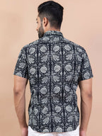 Miravan Men's Pure Cotton Black Floral Printed Half Sleeve Slim Fit Shirt | Grocsy
