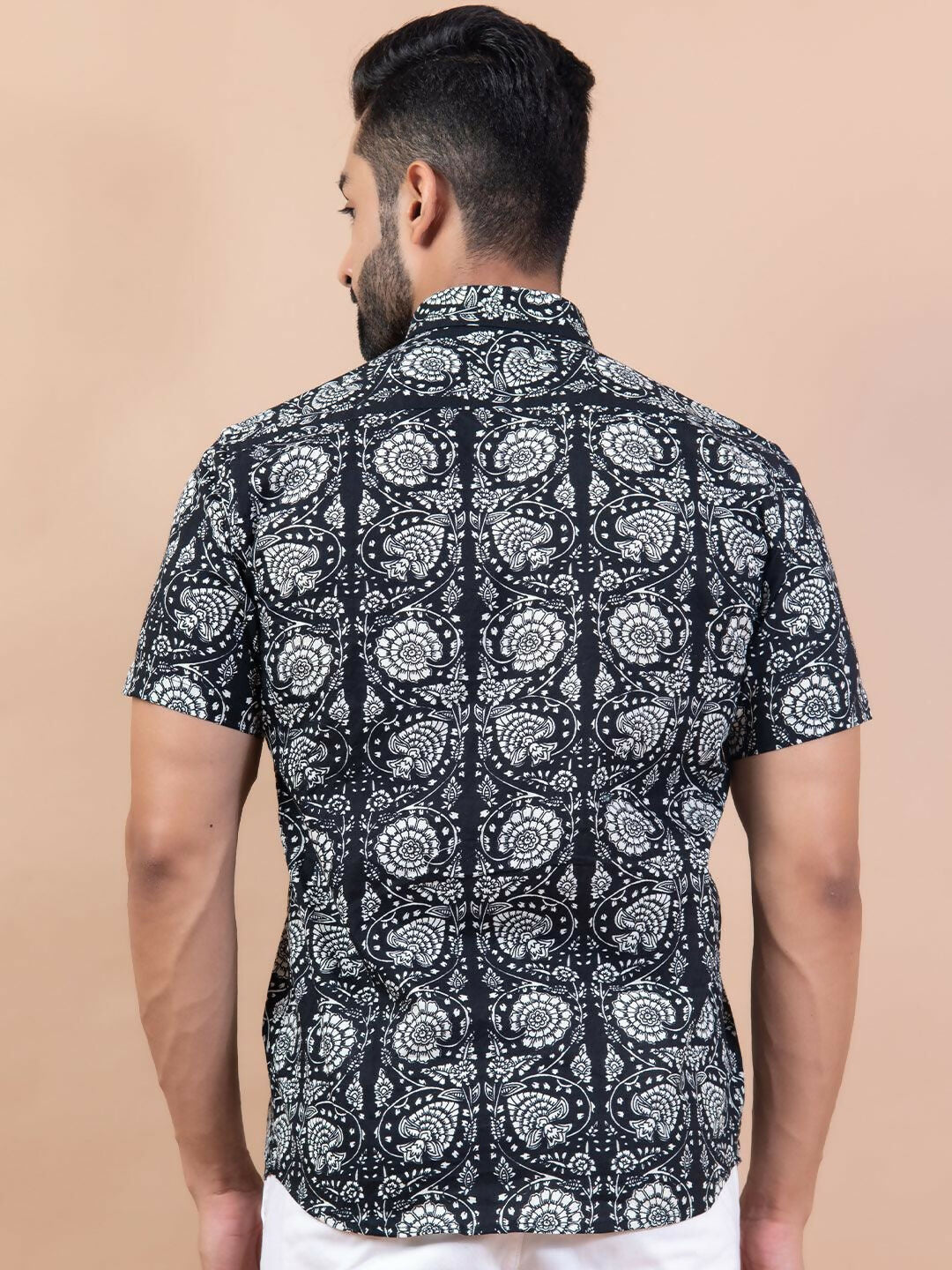 Miravan Men's Pure Cotton Black Floral Printed Half Sleeve Slim Fit Shirt | Grocsy
