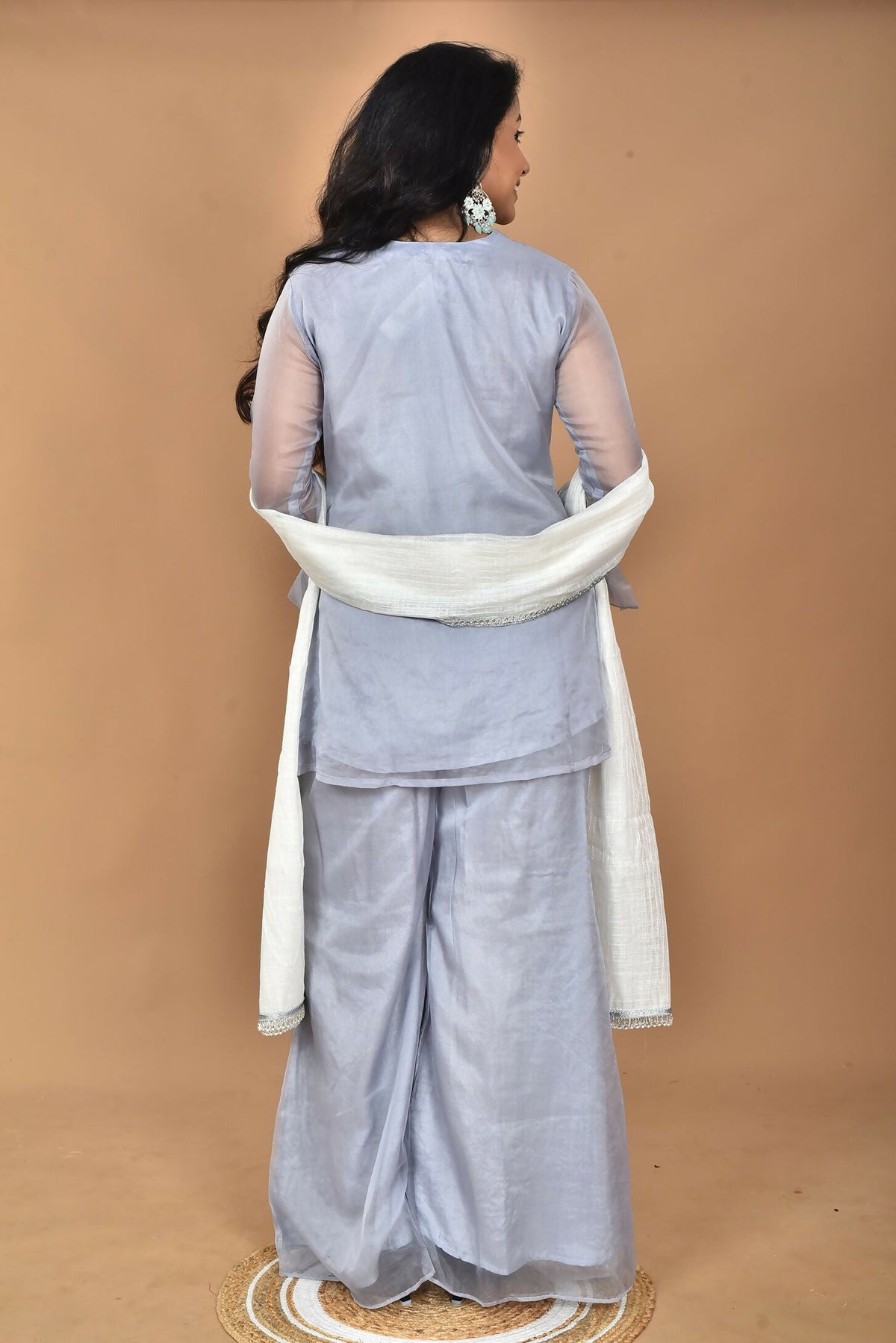 Morchari Women And Hand Embroidery Palazzo Set-Grey | Grocsy