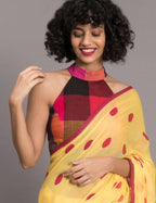 Suta Yellow Pink Polka Printed Pure Cotton Saree | Grocsy