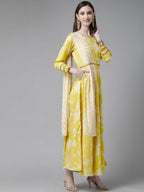 Ahalyaa Womens Lemmon Yellow Crepe Digital Printed Drapped Dress | Grocsy