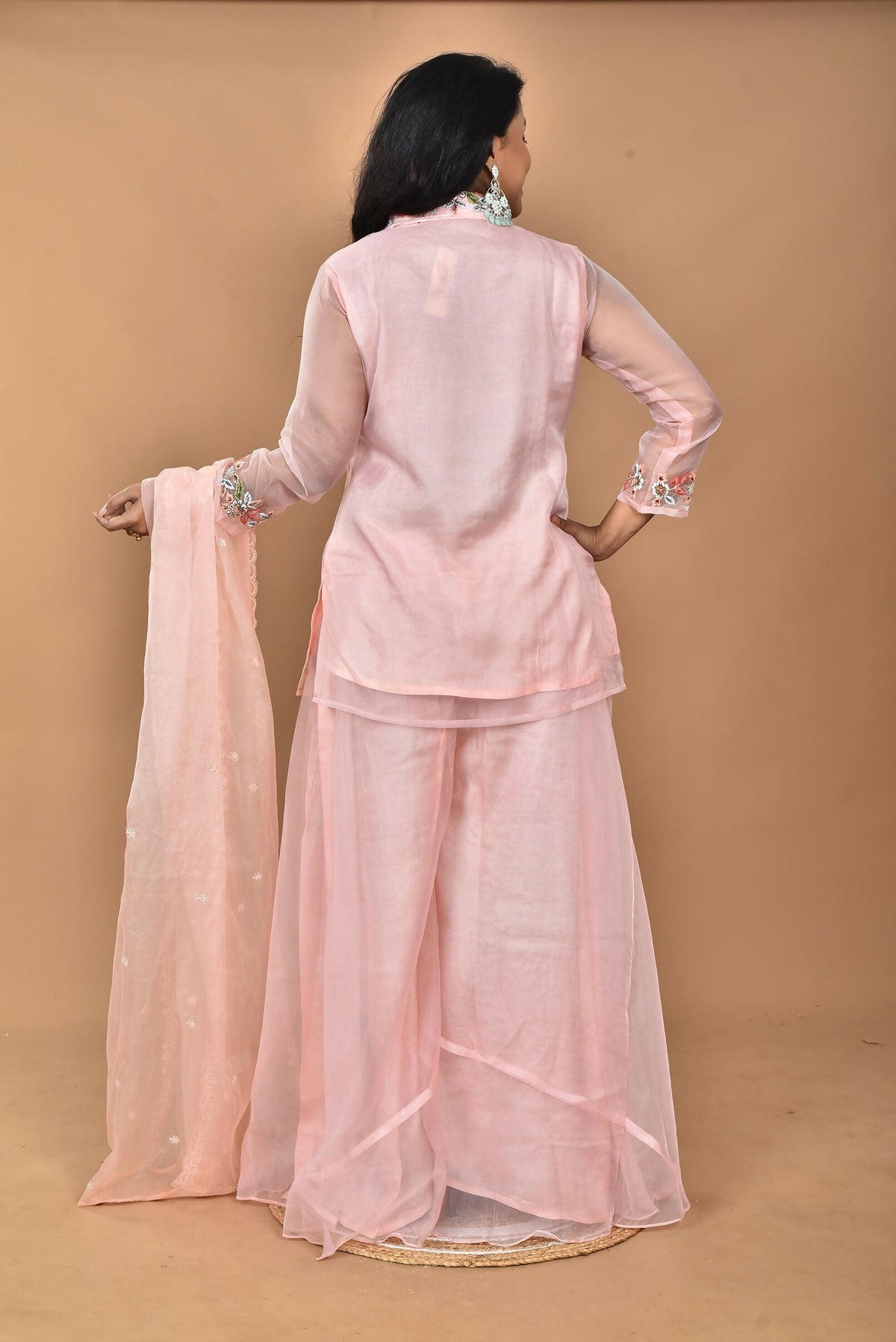 Morchari Women And Hand Embroidery Palazzo Set-Peach | Grocsy